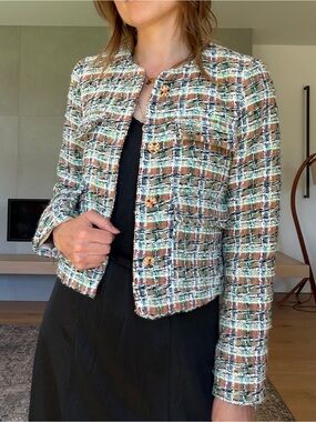Autres Filles Tweed Multi-Color Cropped Jacket - blazer xs